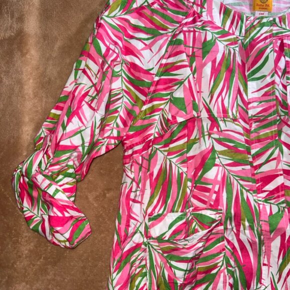 Ruby Rd Women 24 Pink Green Tropical Long Sleeve Roll Tab Drawstring Blazer (V)‎ - Picture 2 of 9